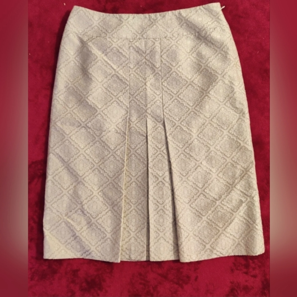 Anne Taylor Vintage Silk Cotton Damask Pleated Knee Length Pencil Skirt Size 0